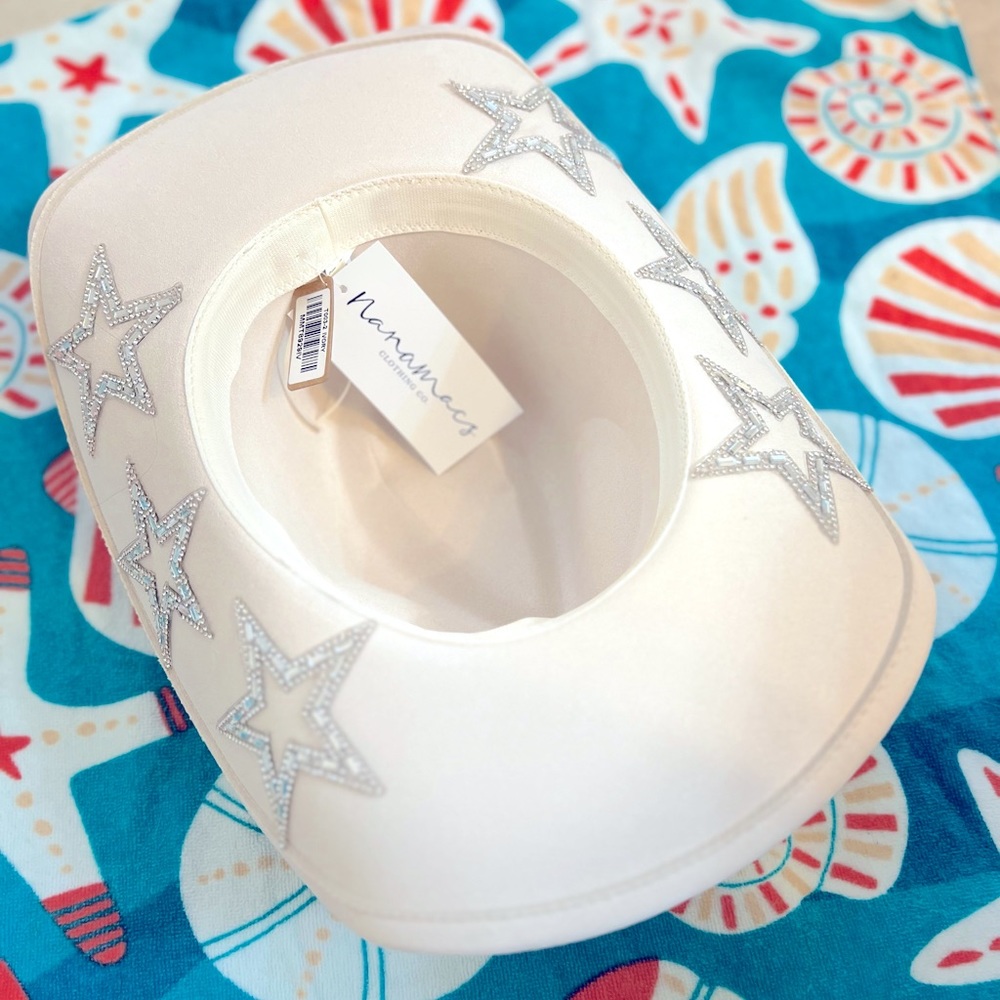 NWT White Cowboy Hat with Silver Rhinestone Stars
